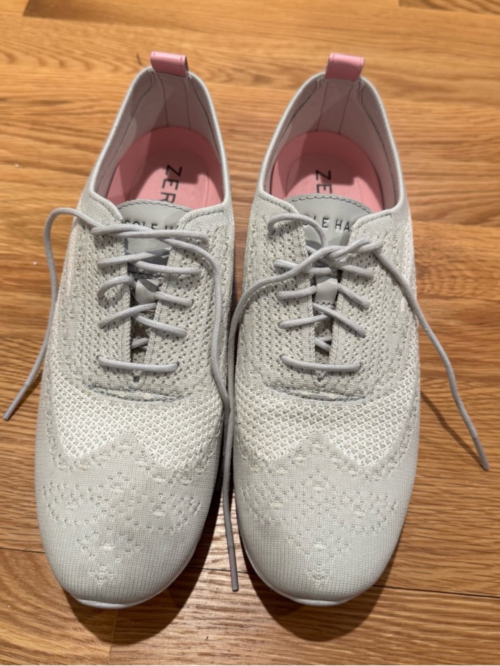 Cole Haan Women's Light Gray Knit Sneakers with Pink Accents